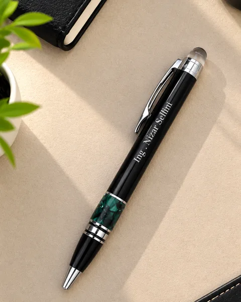 Stylo Bille de Luxe Personnalisé – Édition Vert Marbré & Chrome