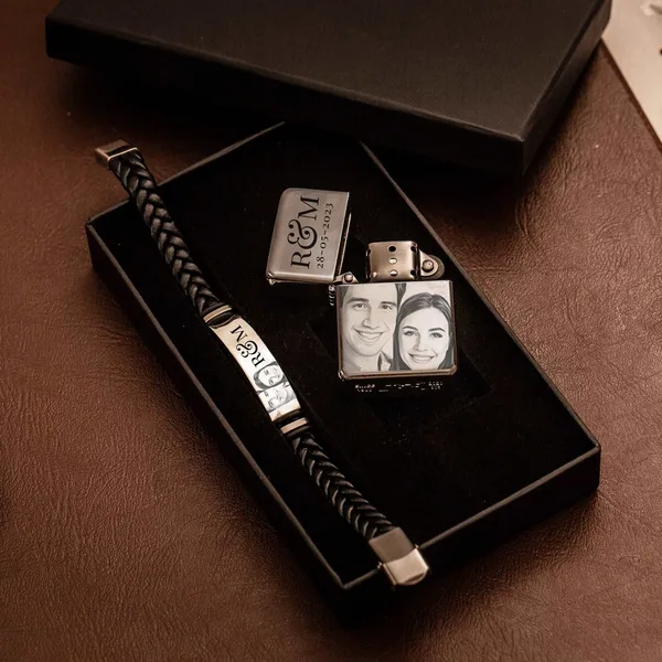 Coffret luxe bracelet & briquet personnalisé