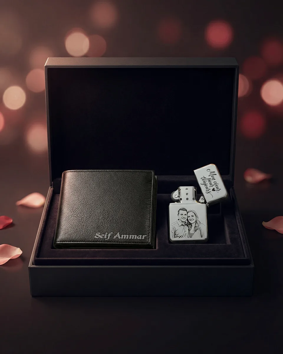 Coffret Cadeau Personnalisé Homme Portefeuille et Briquet