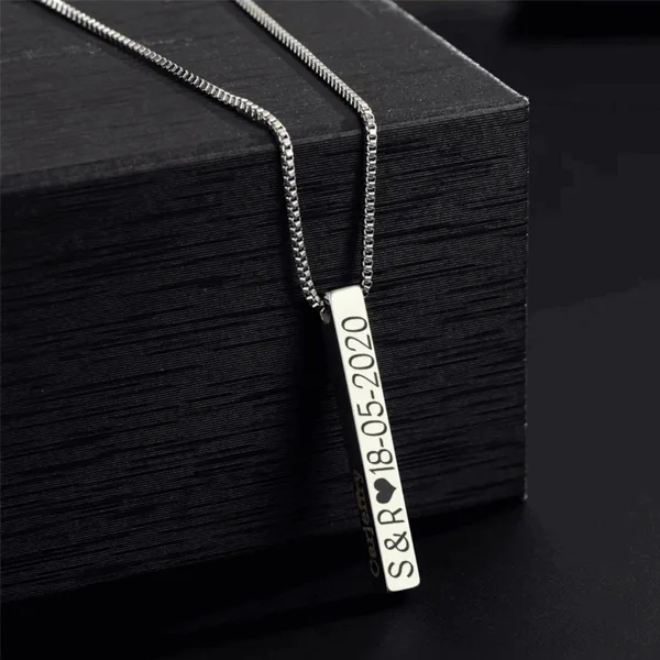 Collier Barre 3D Personnalisé pour Homme – Acier Inoxydable