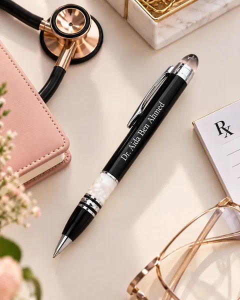 Stylo Bille de Luxe Personnalisé – Édition Nacre Blanche & Chrome