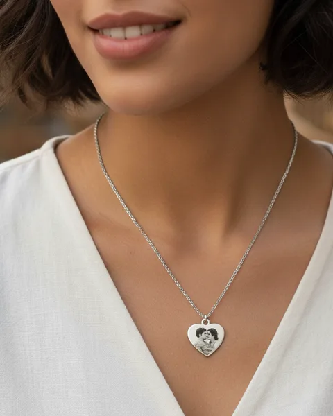 Collier Cœur Personnalisé avec Photo pour Femme – Gravure Recto-Verso