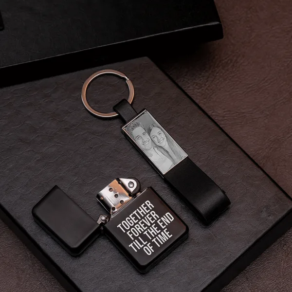 Coffret luxe porte cle & briquet personnalisé noir