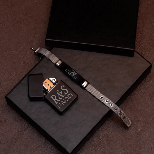 Coffret luxe bracelet & briquet personnalisé