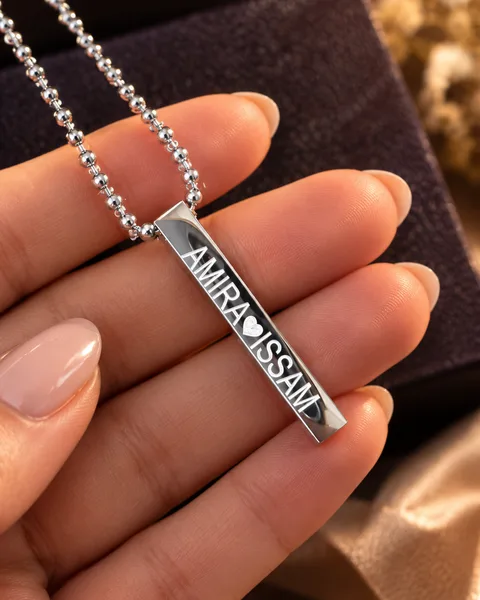 Collier Pendentif Barre 4 Faces Personnalisé en Acier Inoxydable