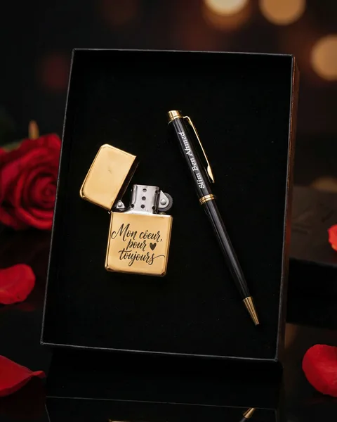 Coffret Cadeau Personnalisé Briquet et Stylo Gravés