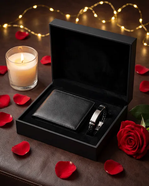 Coffret Cadeau Homme : Portefeuille et Bracelet en Cuir