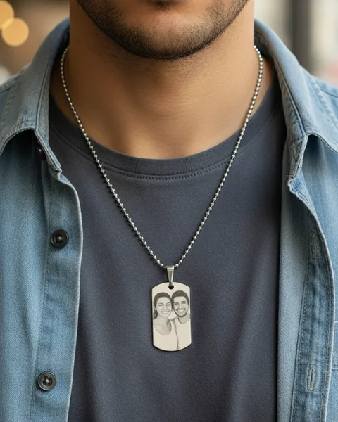 Collier Plaque Rectangulaire Personnalisé avec Photo pour Homme – Acier Inoxydable