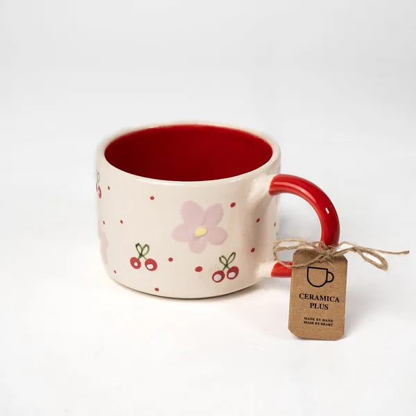 Mug Blanc Rouge – Fleurs Cerise