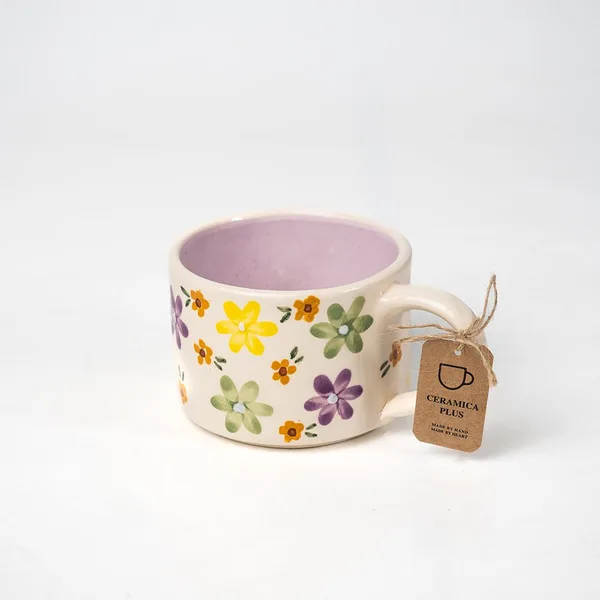 Mug Blanc Violet – Fleurs Colorées